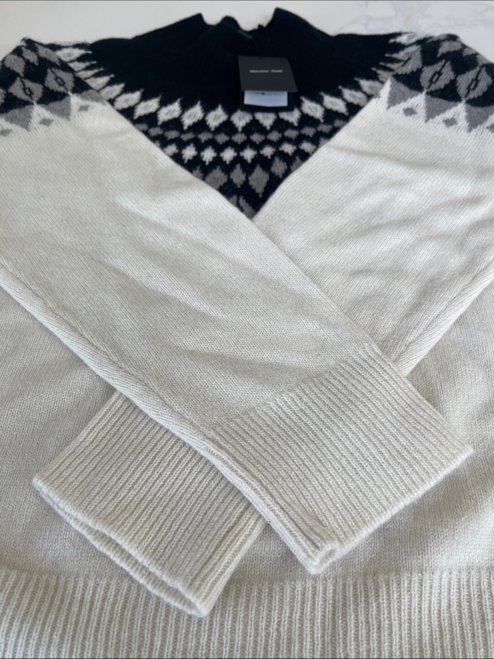 Massimo Dutti Black and Ivory Jacquard Yoke Crewneck Sweater - Picture 9 of 12